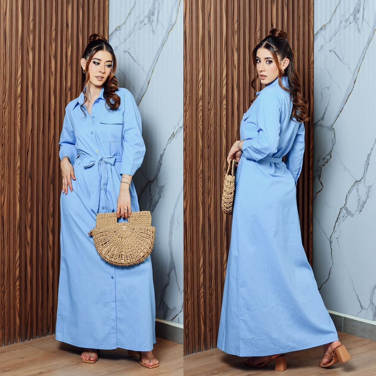 <span style="font-weight: bold;">Vestido azul tipo lino</span>